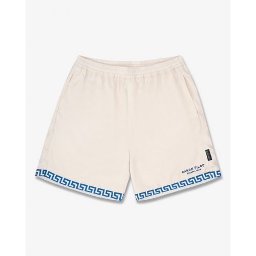 SS25 Shorts with Greek Pattern - Pearl White