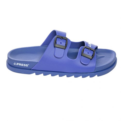 J.PRESS Double Strap Buckle Slippers - Blue