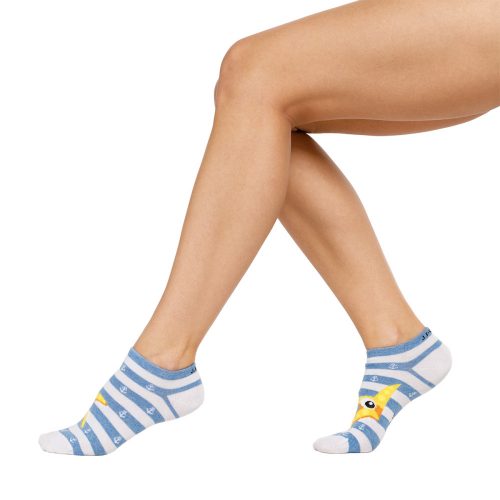 J.Press Women's Patterned Invisible Socks - White/Blue